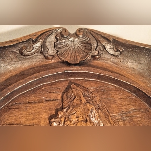 Mid Century "Matterhorn Zermatt Cervin" Carved 3D Resin Faux Wood Wall Art - Picture 2 of 15